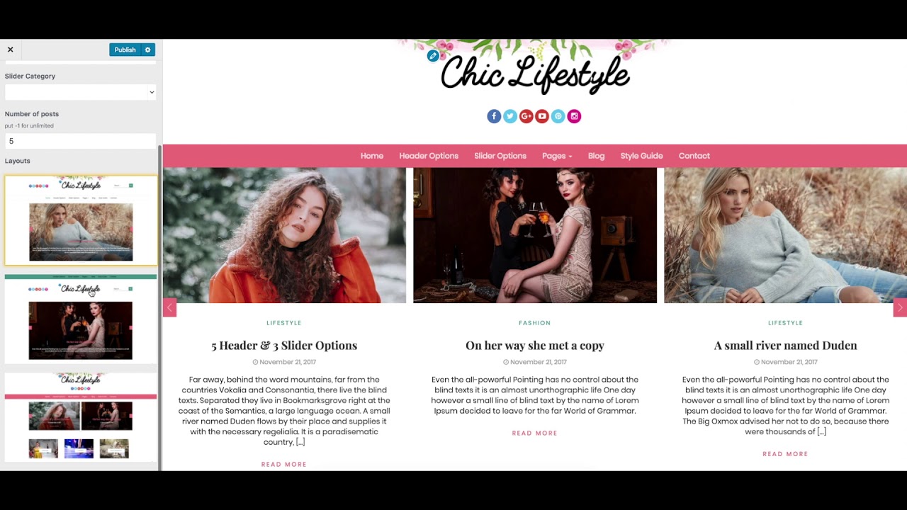 Configure Slider Options - Chic Lifestyle WordPress Theme | Feminine Blog Website