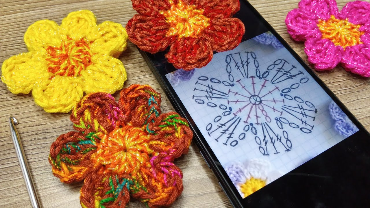 Te enseño a tejer una FLOR 🌸 con Diagrama de CROCHET ‼️ Tejiendo con Hilda Rosa 🔔