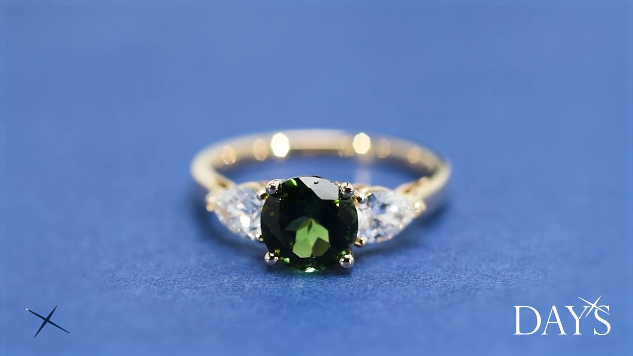 Maine Green Tourmaline Ring in 14kt Yellow Gold with Diamonds (5/8ct tw)