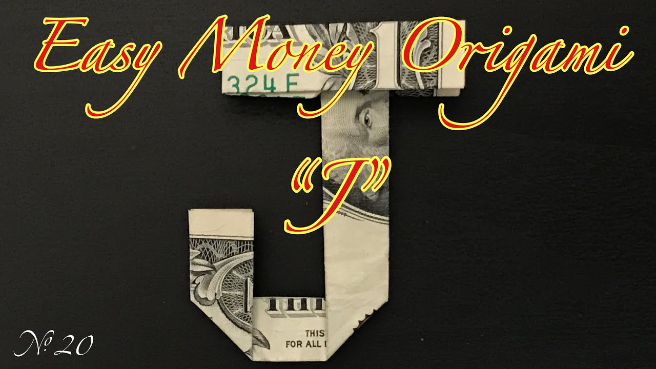 $1 Money Origami Letter “J” US dollar bill origami, Gift idea / お札で折り紙