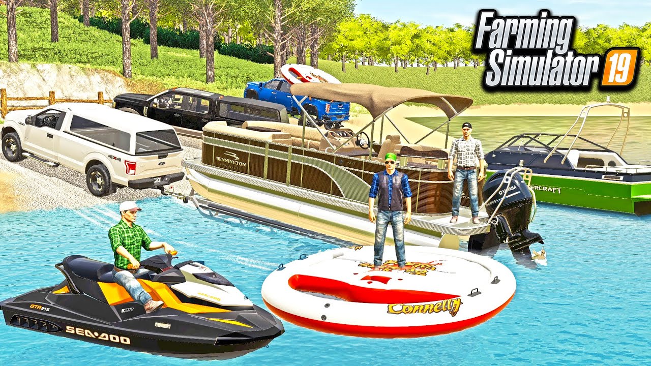 SUMMER BOATING, CAMPING & JETSKIING! (NEW PONTOON BOAT) | FARMING SIMULATOR 2019