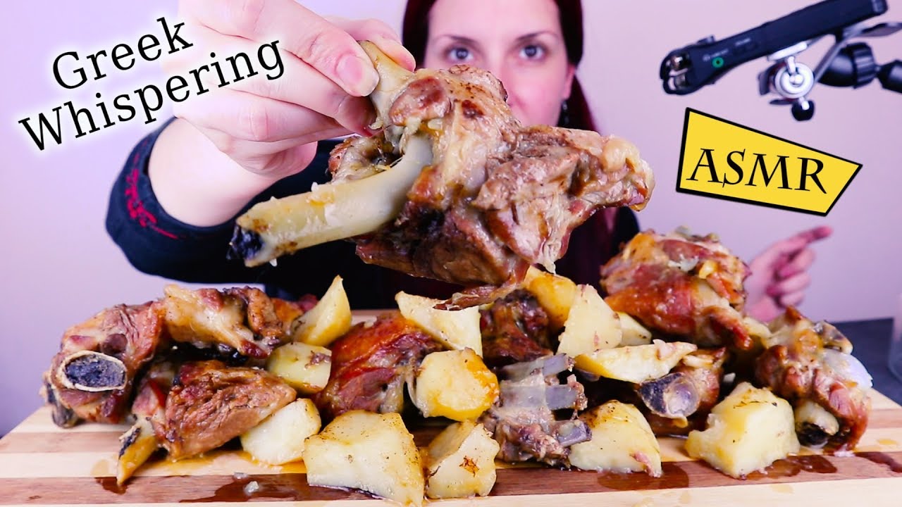 ASMR: Roasted Lamb & Tzatziki Sauce | Full Face | Savage Eating | No Makeup | Greek Whispering