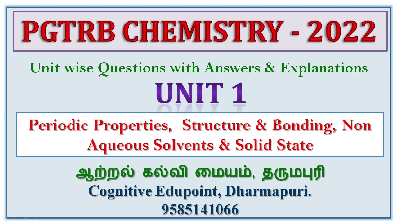 PG TRB 2022 | Chemistry | Q&A | Unit 1 | Solid state | Structure & Bonding | MO Theory | VSEPR