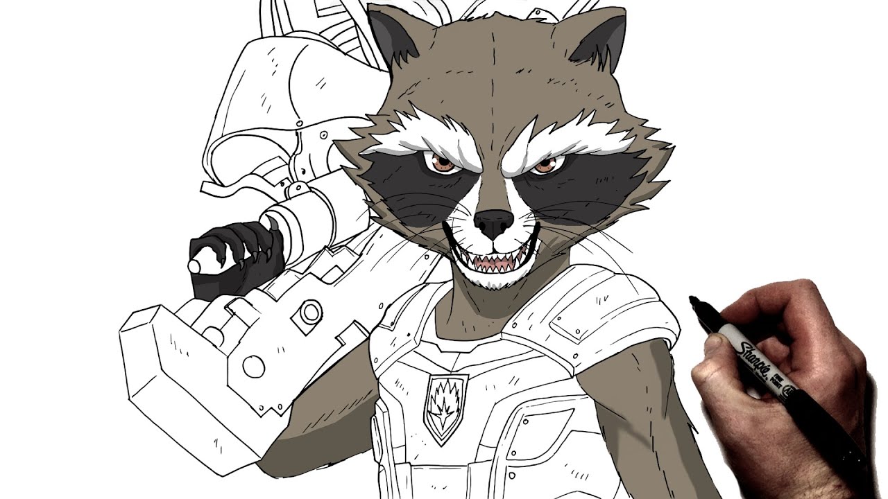How To Draw Rocket Raccoon | Step By Step | Guardians Of The Galaxy