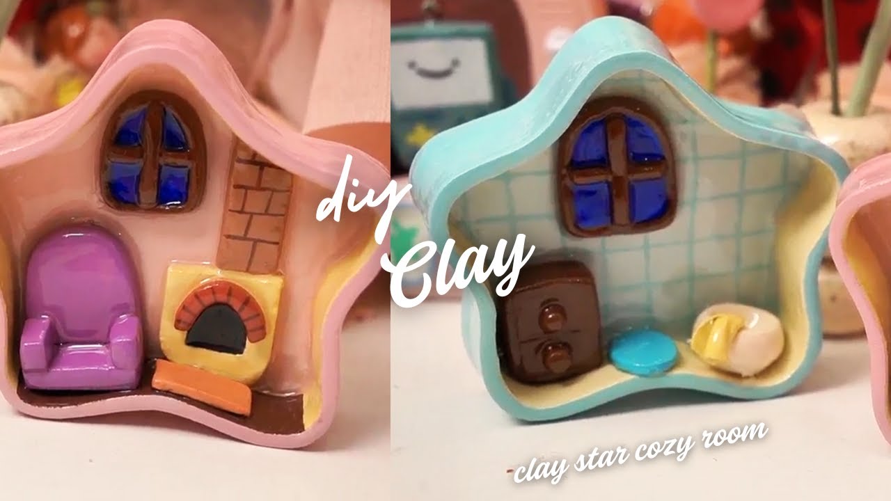 star cozy room and fireplace mini house | cute clay diy ⭐🏡🔥💖 using air dry / no bake
