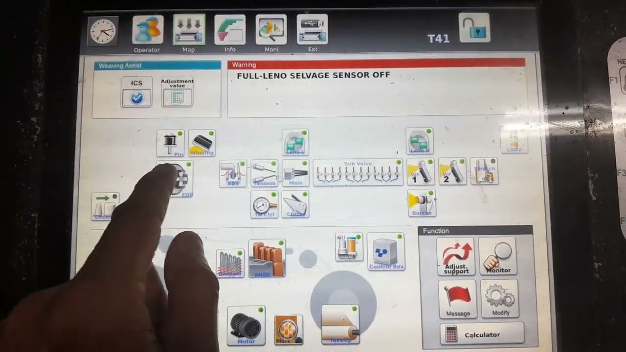 Toyota JAT 810 screen setting for PE yard 700rpm weaving pattern 1/1 in factory