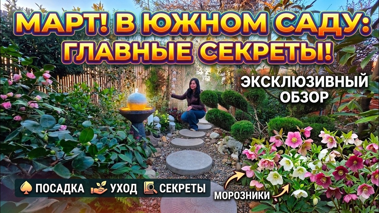 ВЕСНА В ЮЖНОМ САДУ, март! Морозники- СЕКРЕТЫ, УХОД, ПОСАДКА КАМЫШОВЫЙ ЗАБОР! Обзор южного сада !