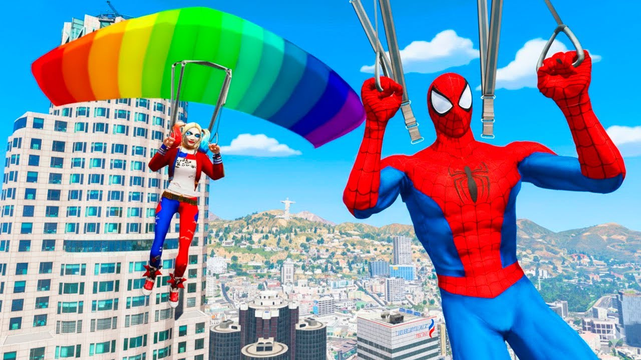 HOMEM-ARANHA E ARLEQUINA PULARAM DE PARAQUEDAS no GTA 5
