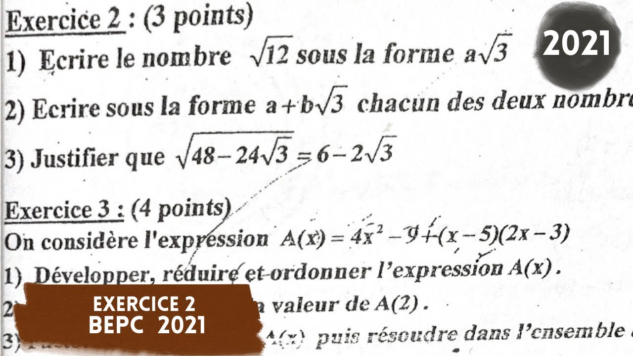 BEPC 2021 mauritanie : correction de exo 2