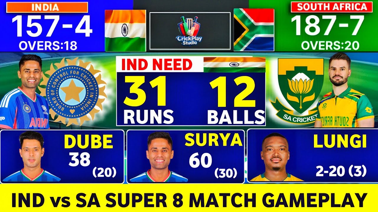 Unbelievable Finish India | Super 8 MATCH Against South Africa | Gameplay