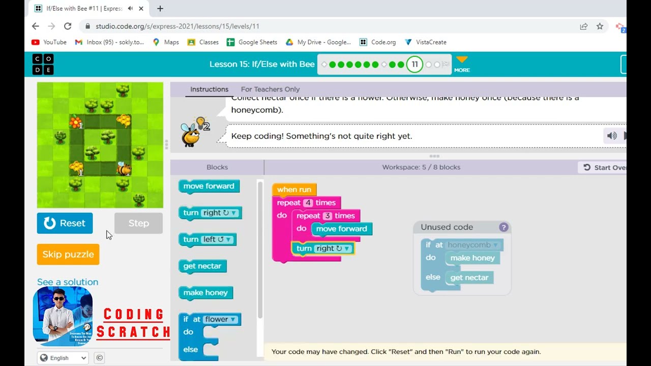 Code org Lesson 15 IfElse with Bee