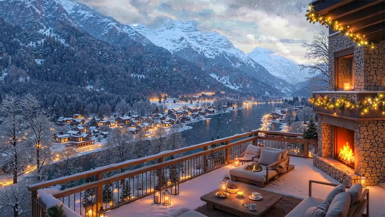 Tranquil Winter Terrace Vibes ❄️ Cozy Jazz, Warm Fireplace & Soft Snowfall for Perfect Relaxing⛄