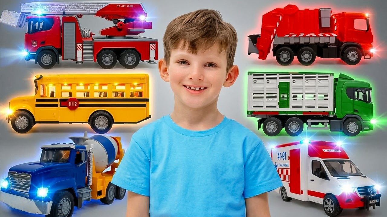 Gigantisk brannbil og sementblander! 🚒🚚 Barnekjøretøyeventyr