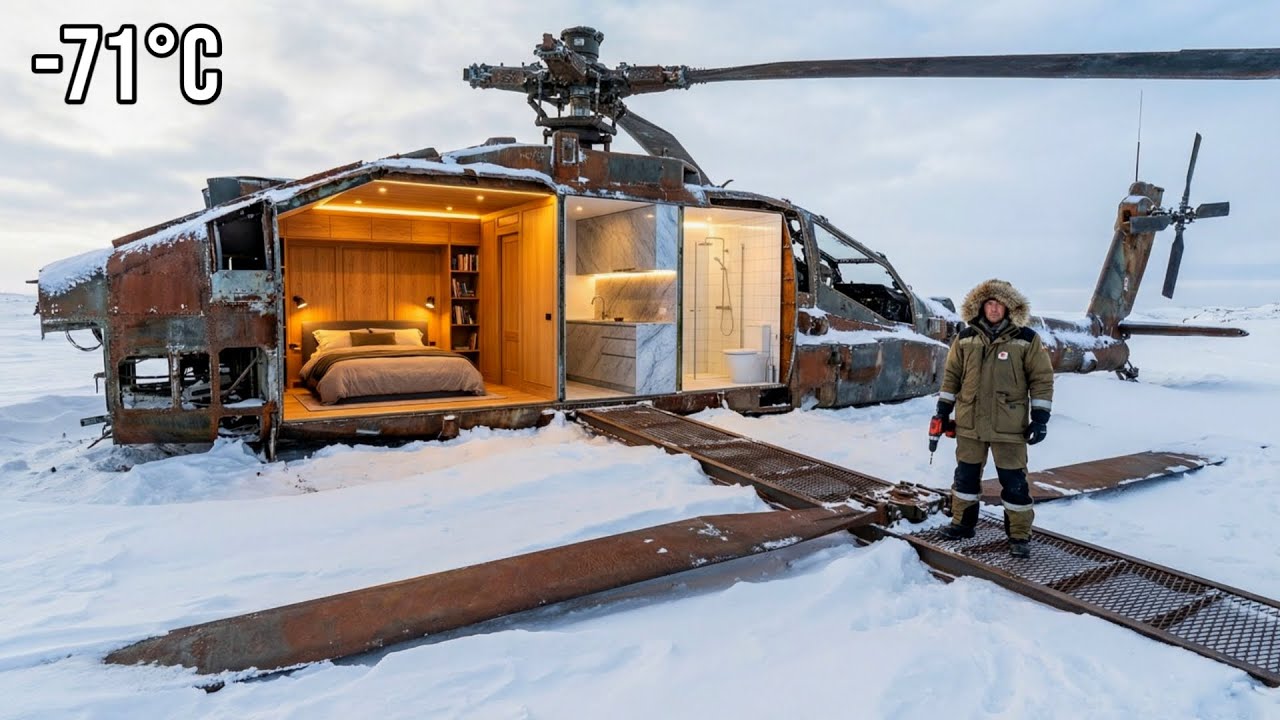 Building a house in a Rusty Blackhawk Helicopter (ASMR) | -71°C Survival This Man built a cozy home