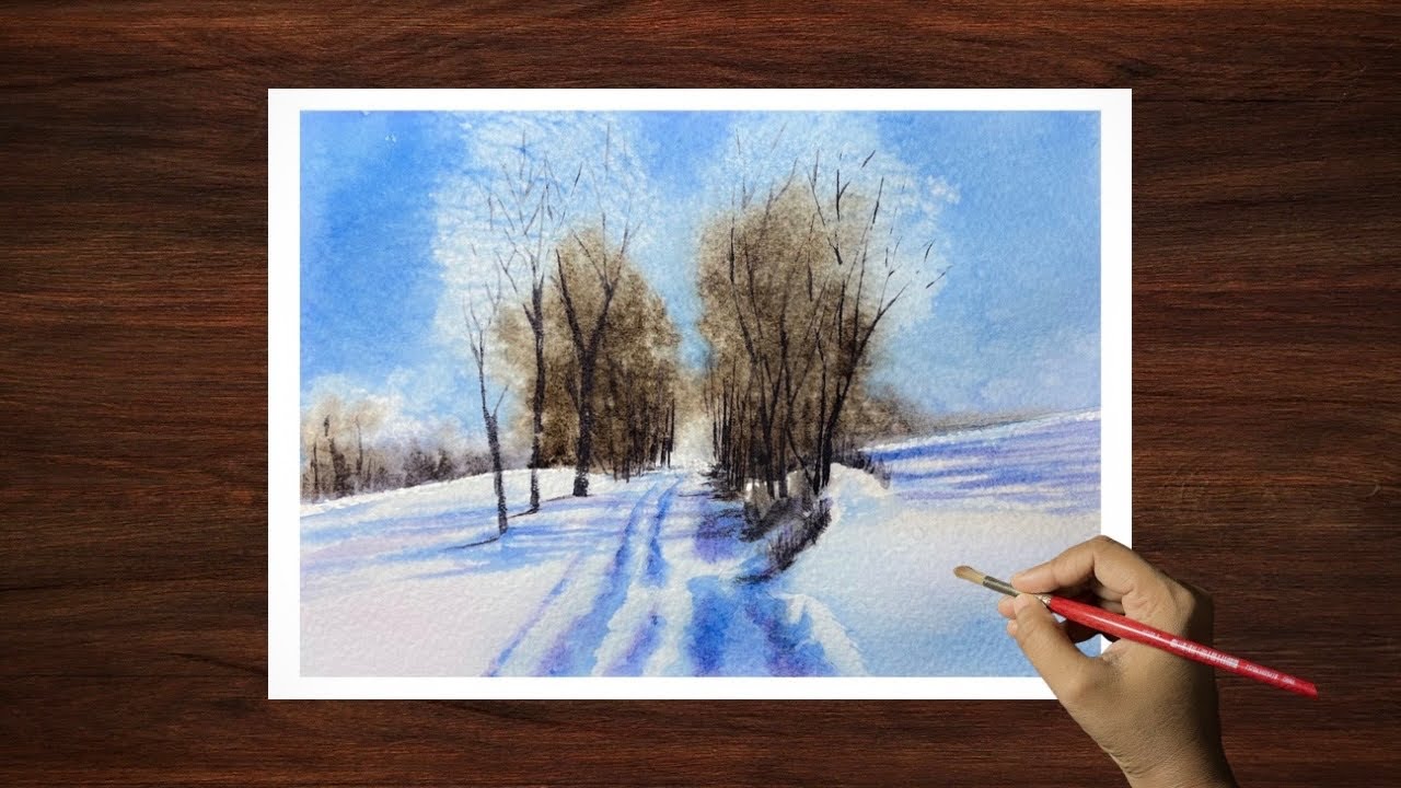 Peaceful Winter Path | Watercolor Landscape Painting 