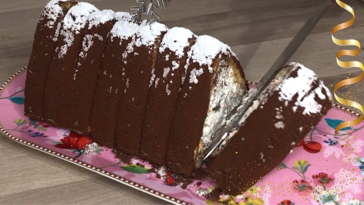 BÛCHE SANS CUISSON EN FORME DE CHALET ENNEIGÉ ! حلوة بيش رأس السنة بدون فرن و بدون جيلاتين