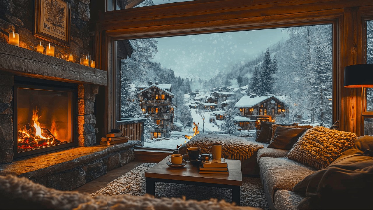 Cozy Winter Jazz by the Fireplace — Snowy Forest & Warm Fireplace for Focus and Study ❄️🔥