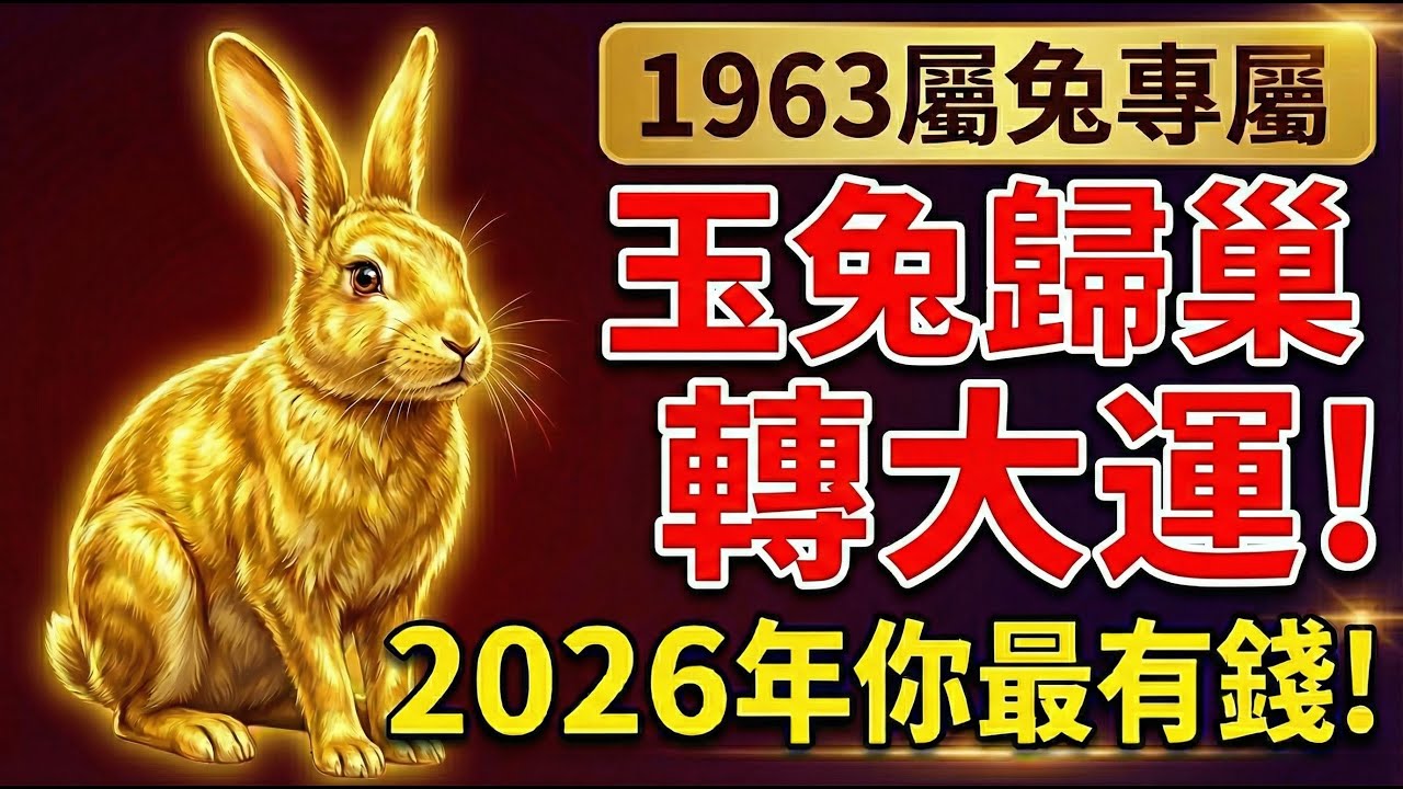 1963年屬兔人，63歲有坎？錯！這是「玉兔歸巢」變「福兔」！2026年最有錢的就是你！#1963年屬兔 #生肖兔 #2026年屬兔運勢 #屬兔運勢 #2026年生肖兔運勢 #偏財運 #屬兔 #癸卯兔