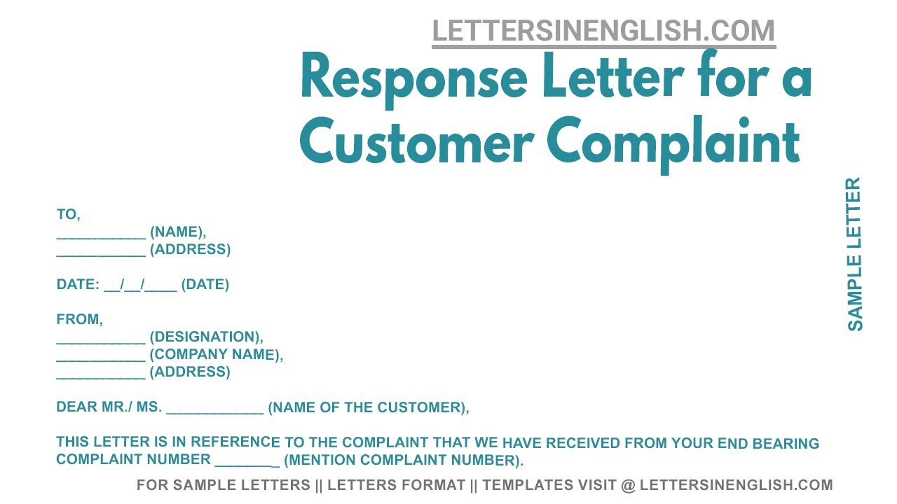 Response Letter For A Customer Complaint - Sample Letter Responding to Customer's Complaint