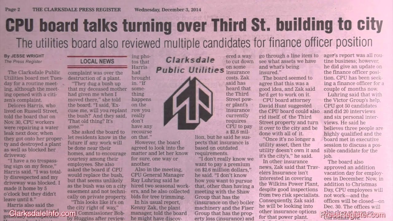 Today In The Press Register            December 3rd 2014