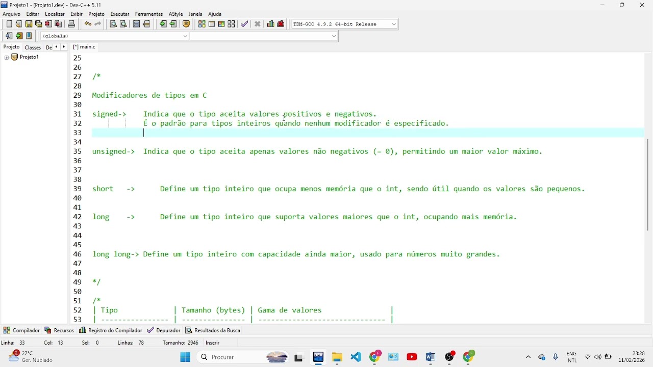 linguagemC aula03 tipos de dados e modificadores