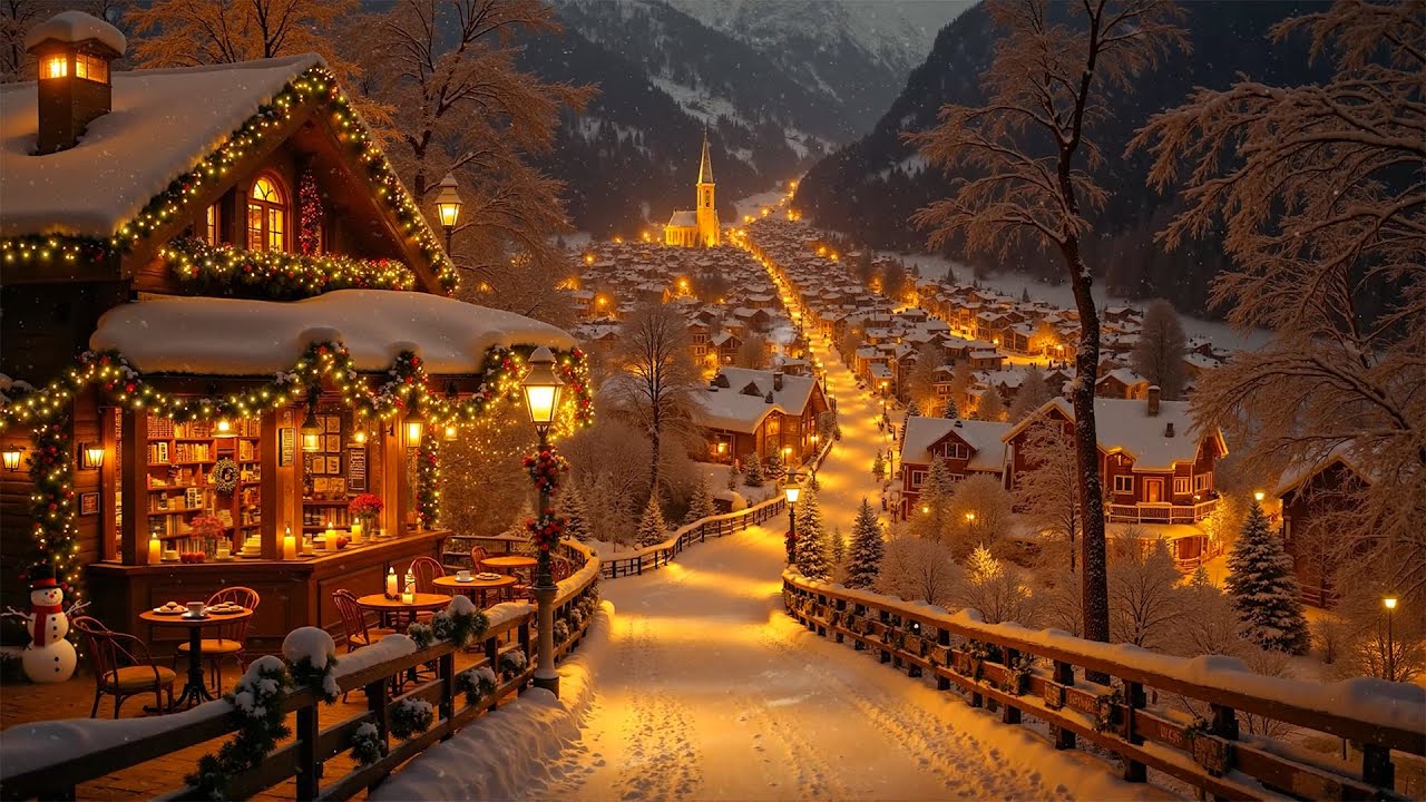 Warm & Deep Jazz Night at a Snowy Christmas Village Coffee Shop ❄️Cozy Holiday Vibes for Relaxation☕