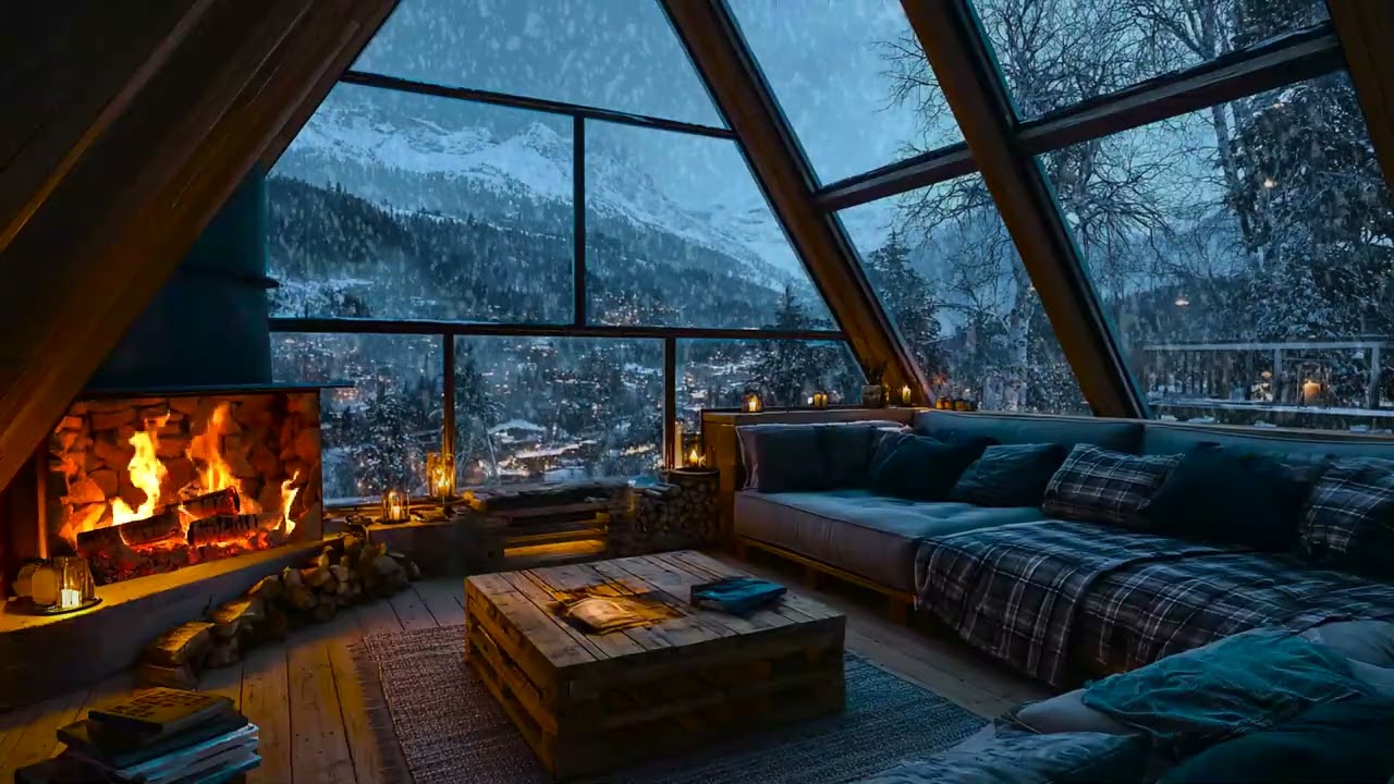 Winter Serenity Soundscape | Cozy Fire & Snowfall Atmosphere for Calm, Deep Sleep & Quiet Focus