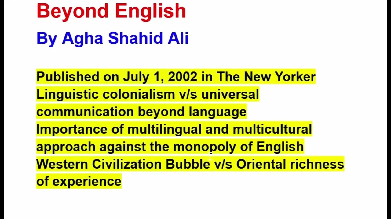 Beyond English by Agha Shahid Ali Line by Line Hindi Explanation
