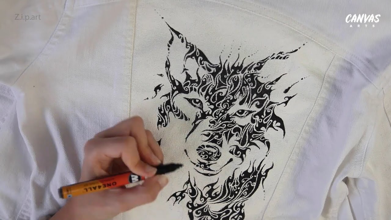 Wolf Denim Jacket Drawing Print