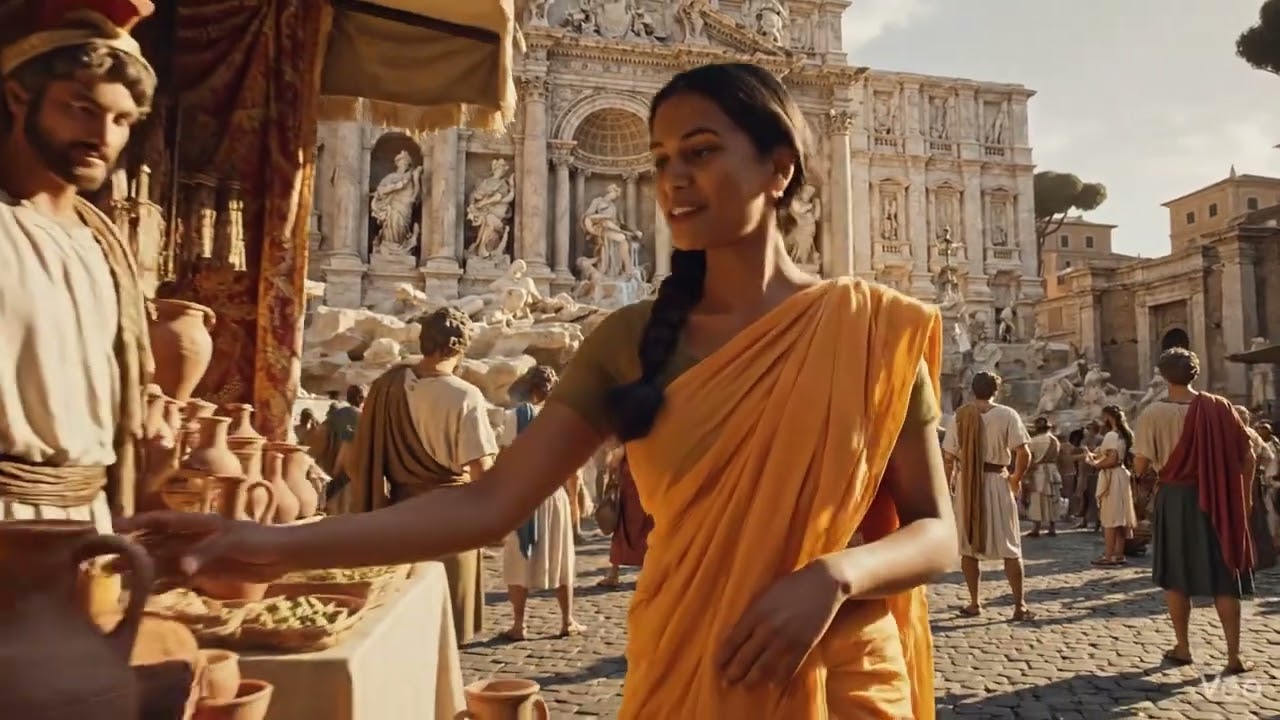 Indian girl visiting the ancient roman
