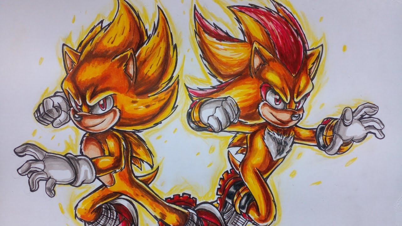 Dibuje a Super Sonic y Super Shadow de la pelicula con la pose del SA2 | Blake_Art