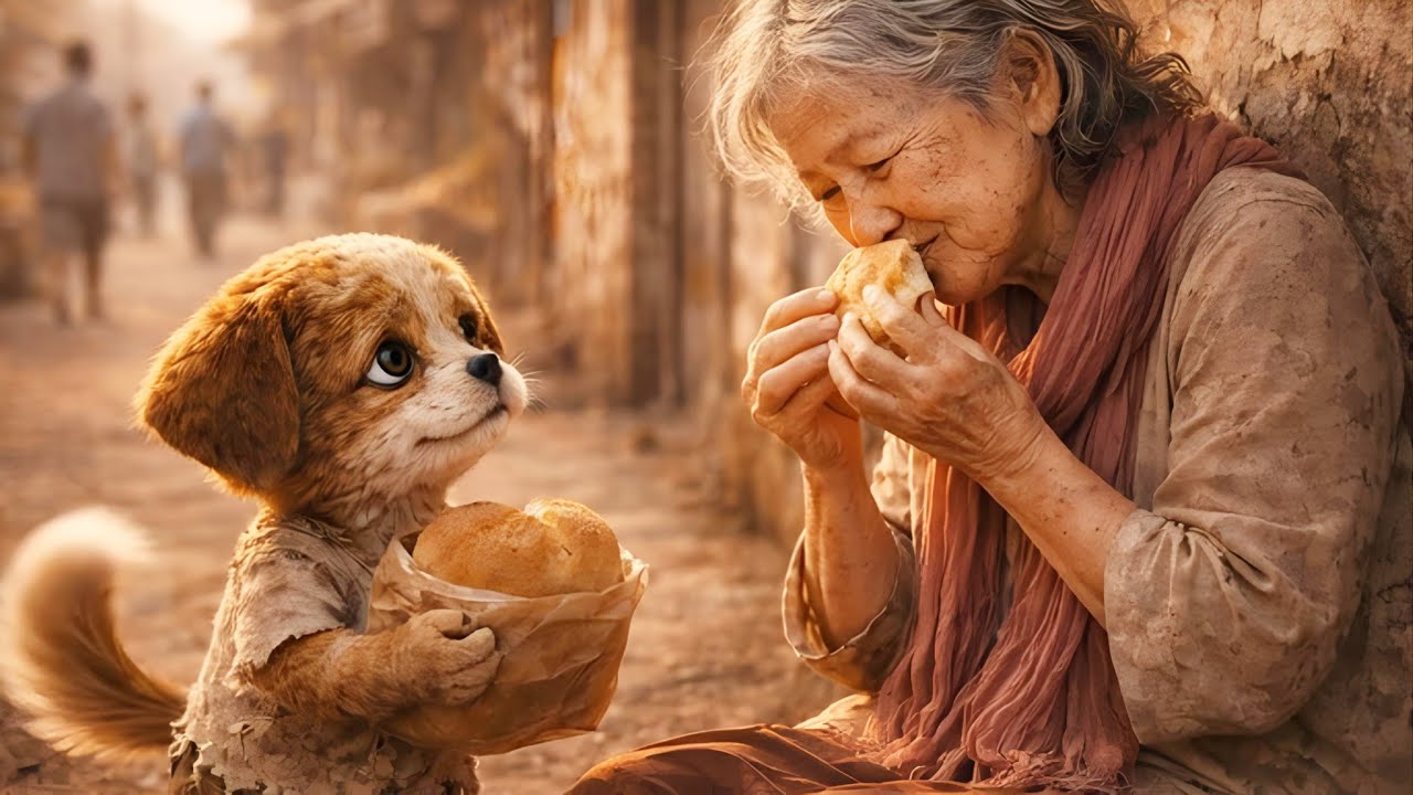 A Puppy Helped Old Person And Gave some Foods