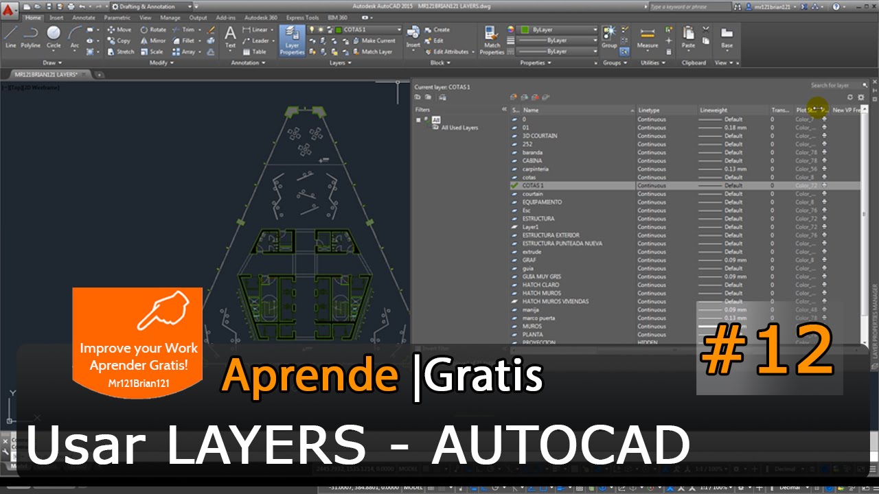 AutoCAD 2015 Tutorial Basico Starter 12 / Trabajar Con Layers en HD