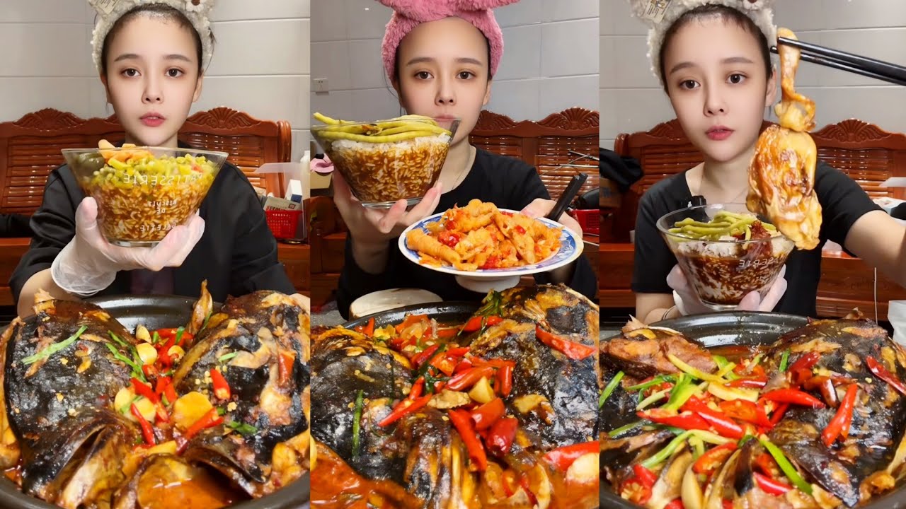 Chinese Food Mukbang: Enjoying Fish Head Curry with Spicy Seafood and ASMR Eating Sounds