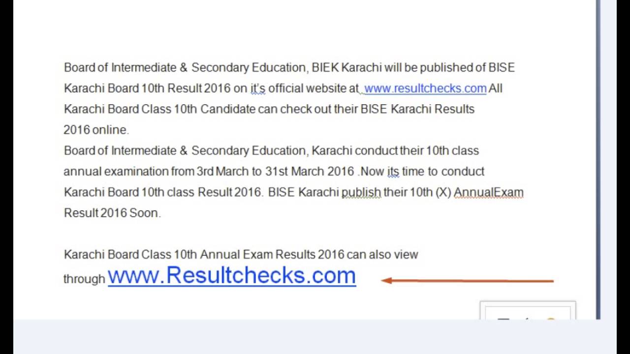 Karachi Board  SSc 10th class result 2017