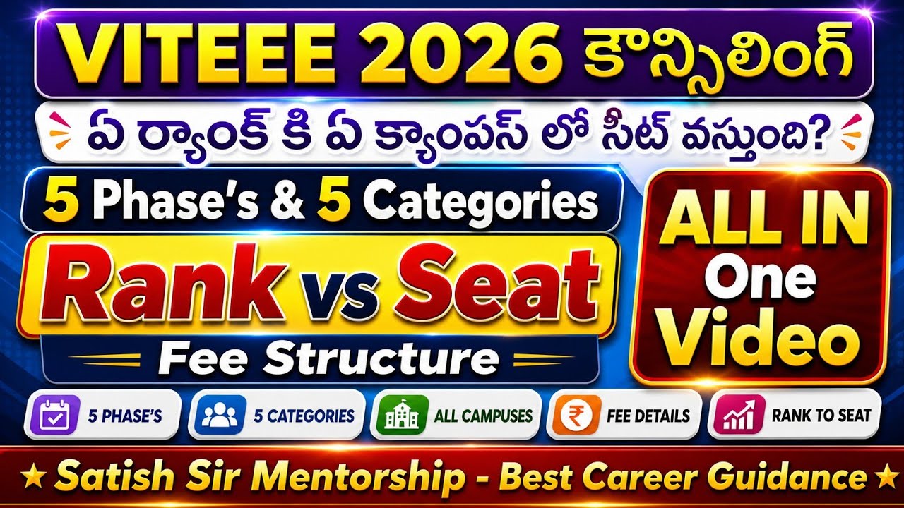 VITEEE 2026 కౌన్సిలింగ్ Rank vs Seat vs Campus & Branch -5 ఫేజెస్ &5 కేటగిరీస్: కంప్లీట్ ప్రాసెస్