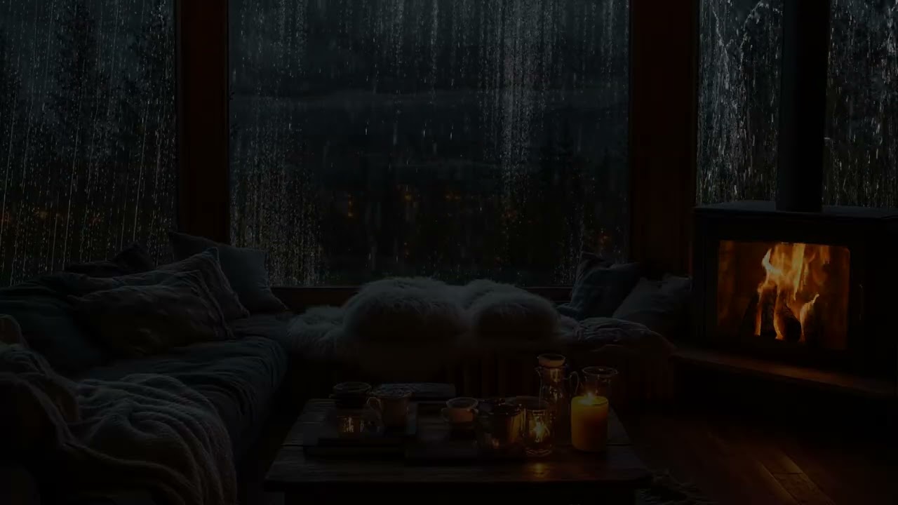 Fall Forest Rain 🌲🌧️ – Autumn Ambience with Fireplace Warmth and Nature Sounds for Relaxation