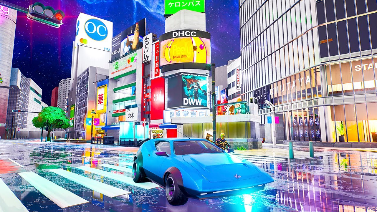 Fortnite Chapter 2 Creative: Tokyo Shibuya Open World Japanese Cityscape Drifting Map Full Gameplay