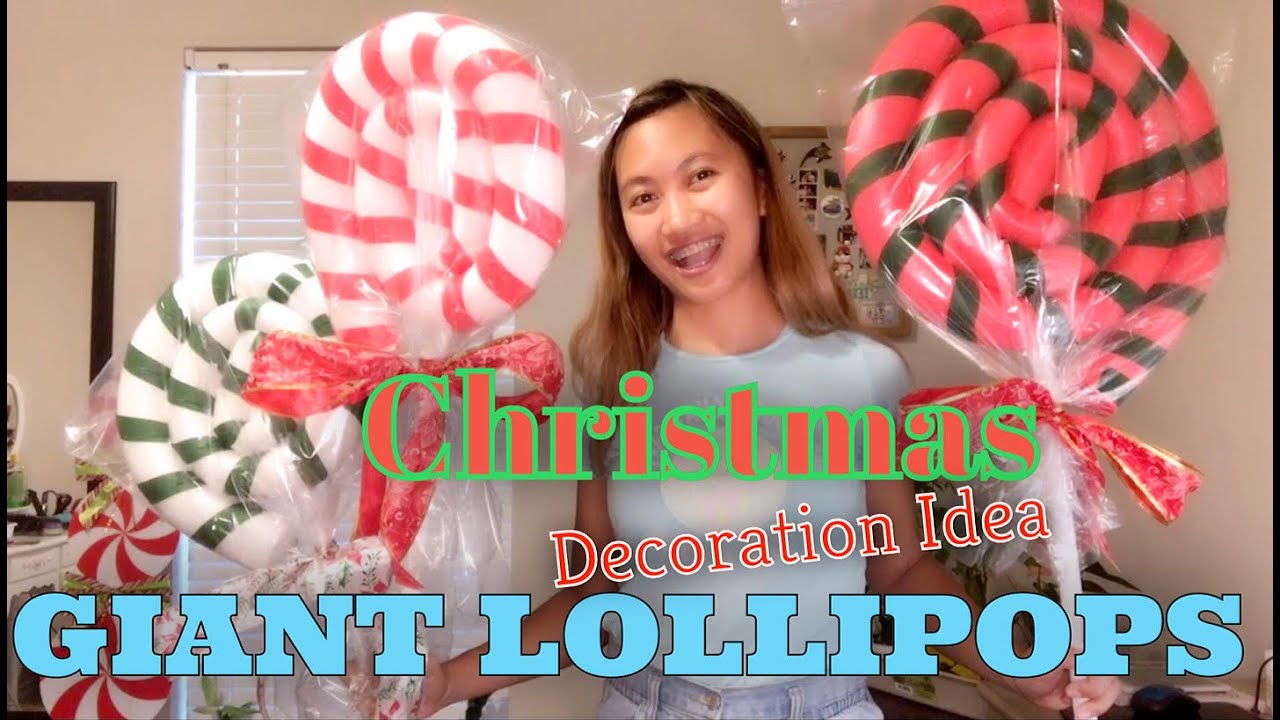DIY GIANT POOL NOODLE LOLLIPOP CHRISTMAS DECORATION | DOLLAR TREE | CANDY LAND DECORATION IDEAS