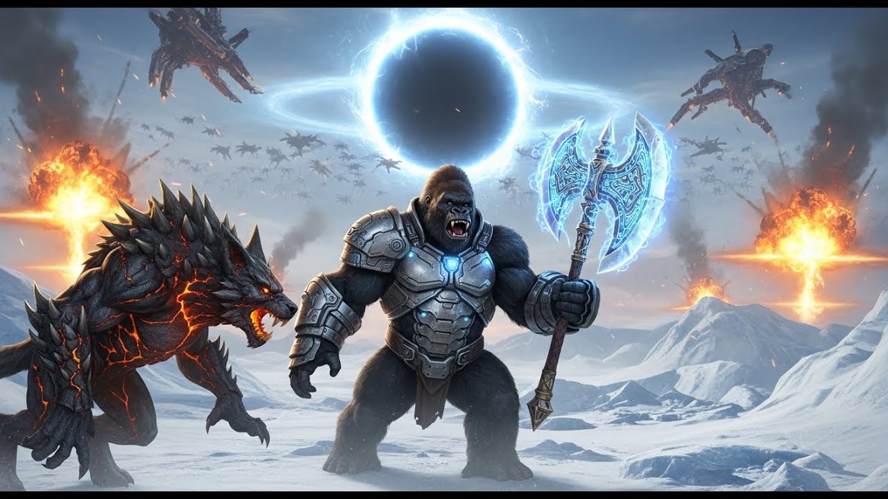 King Kong with monsters and aliens Epic Battle: Final Stand in Antarctica