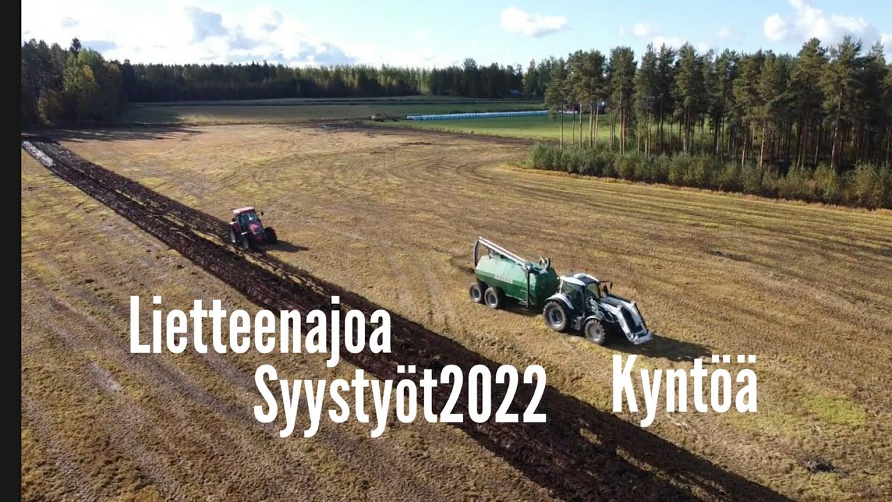Syystyöt 2022 kyntöä ja lietteenlevitystä