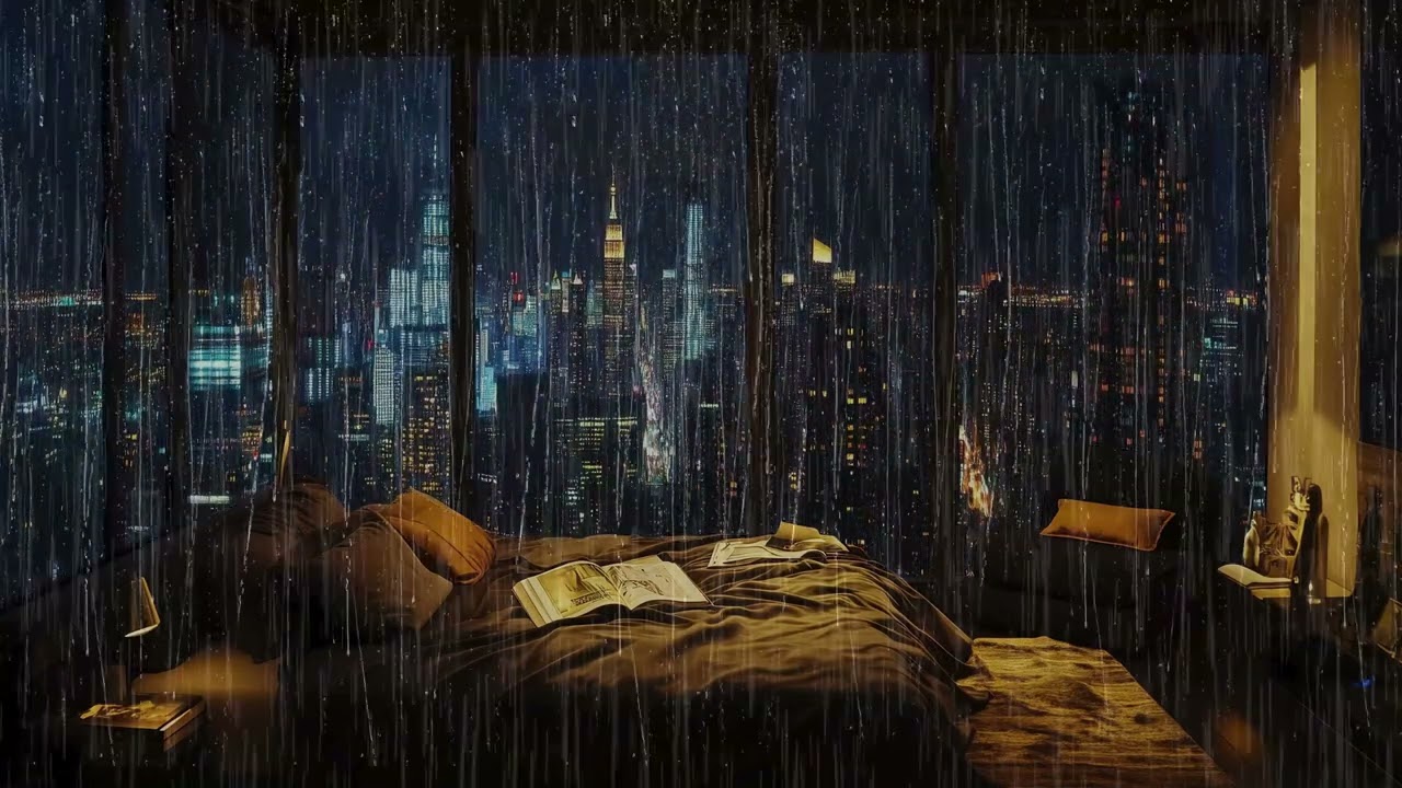 When Raindrops Dance on the Glass and the Skyline Glows — An Evening of Solitude and Warmth