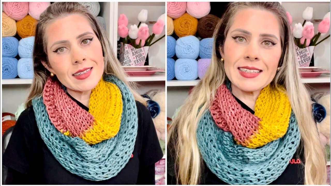 Gola infinita crochê tunisiano
