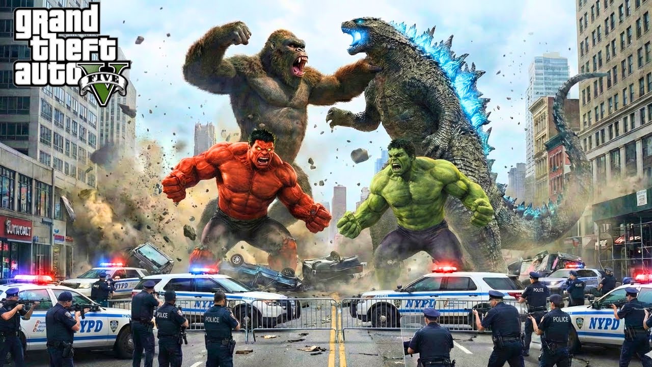 GTA 5 Hulk vs Godzilla vs Kingkong Live 66 | KING Gaming #gta5 #gta5live #shortsfeed #shortslive