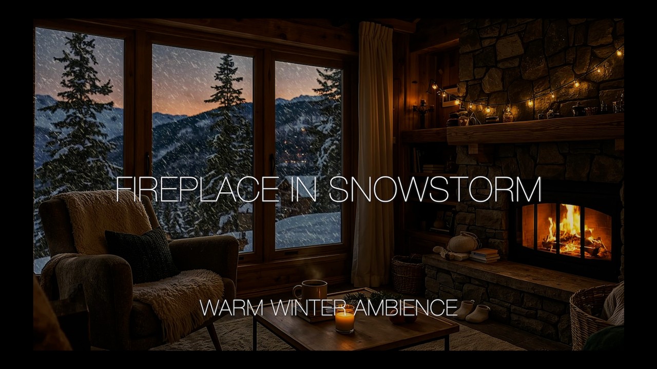 Fireplace in Snowstorm | Warm Winter Ambience 8 Hours 🔥❄️