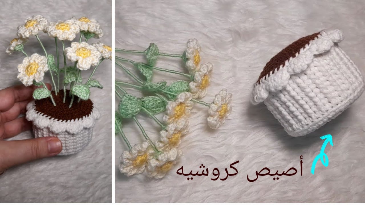 كروشيه أصيص (وعاء) ورد #crochet #pot #crochetprojects