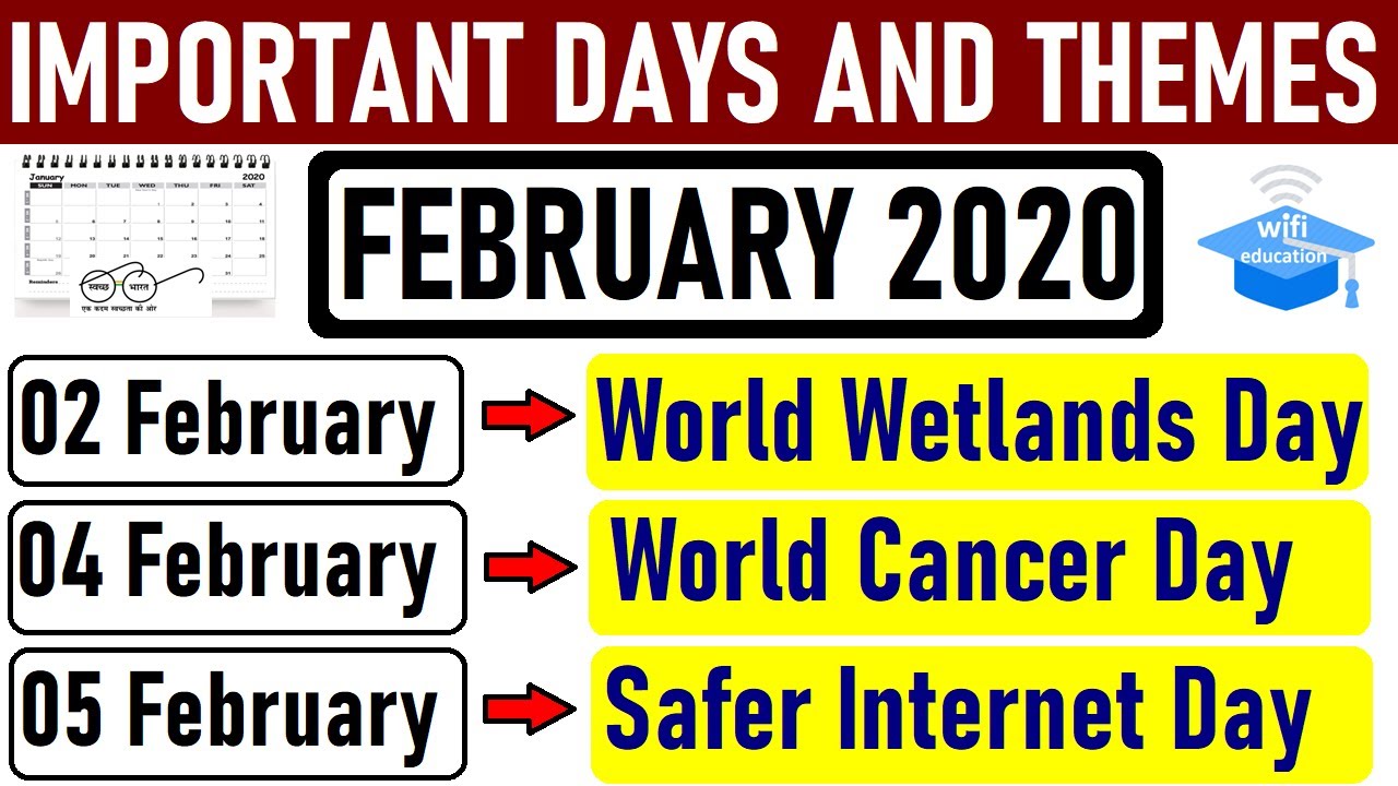 All Important Days and Themes February 2020 || Wifi Education