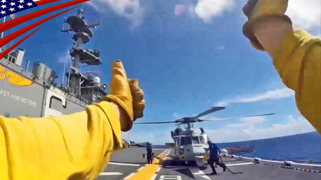 GoPro: Flight Deck Crews (Blue Shirt & Yellow Shirt) Work on LHD - 強襲揚陸艦の飛行甲板員(ブルー&イエローシャツ)のGoPro映像