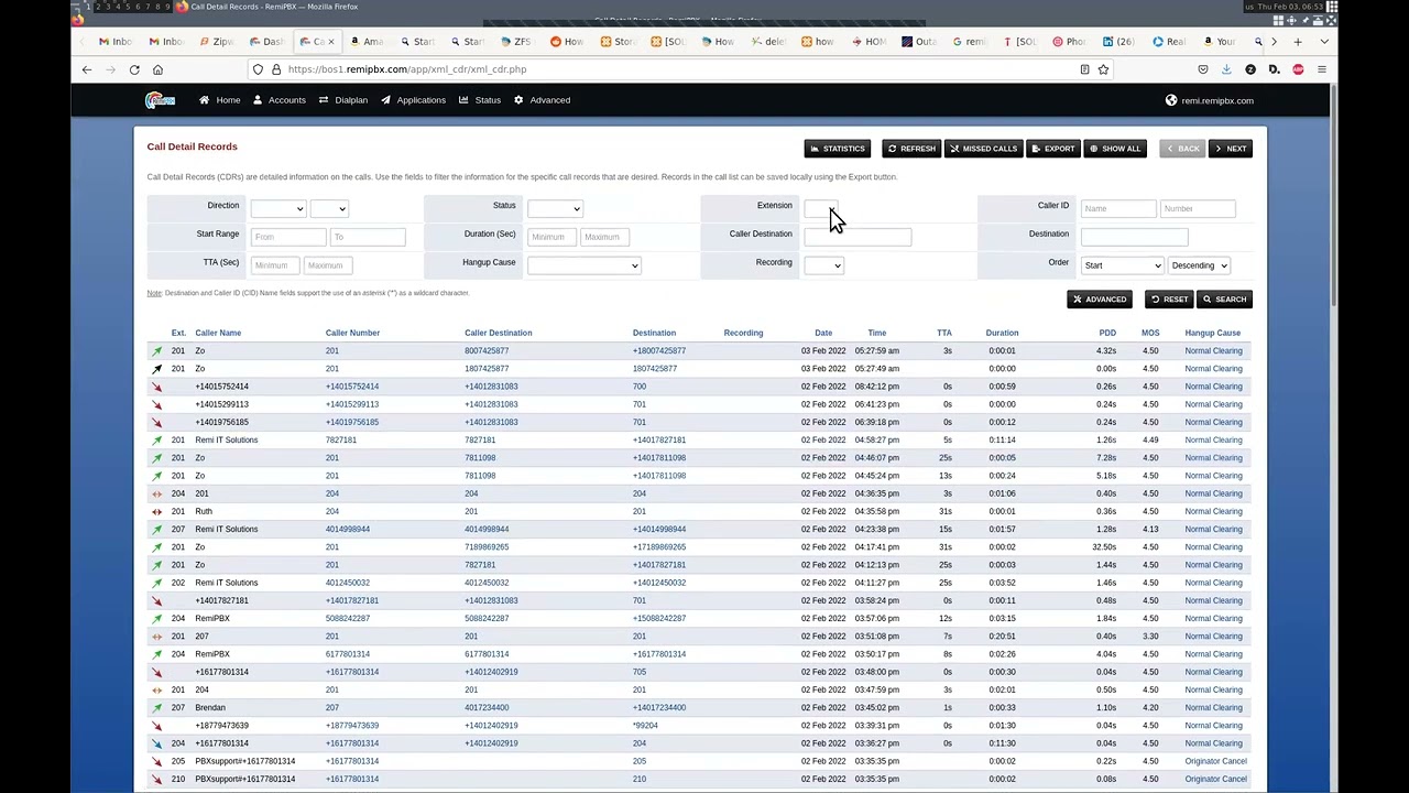 RemiPBX - Call History / Call Detail Records