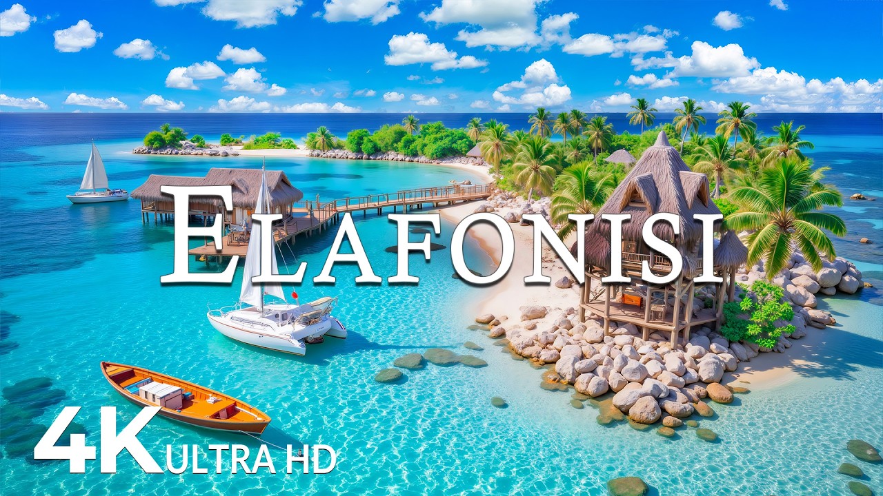 FLYING OVER ELAFONISI (4K UHD) &ndash; Soothing Music Along With Beautiful Nature Video -4K Video ULTRA HD